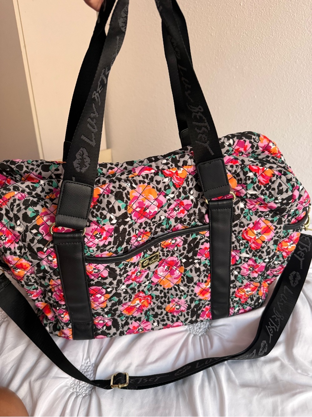 Betsey Johnson Pink Floral Quilted Tote Bag